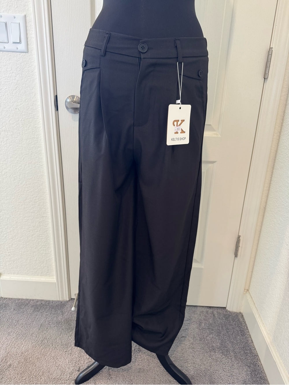 Keltis Black Dress Pants With Braided Belt and Scarf